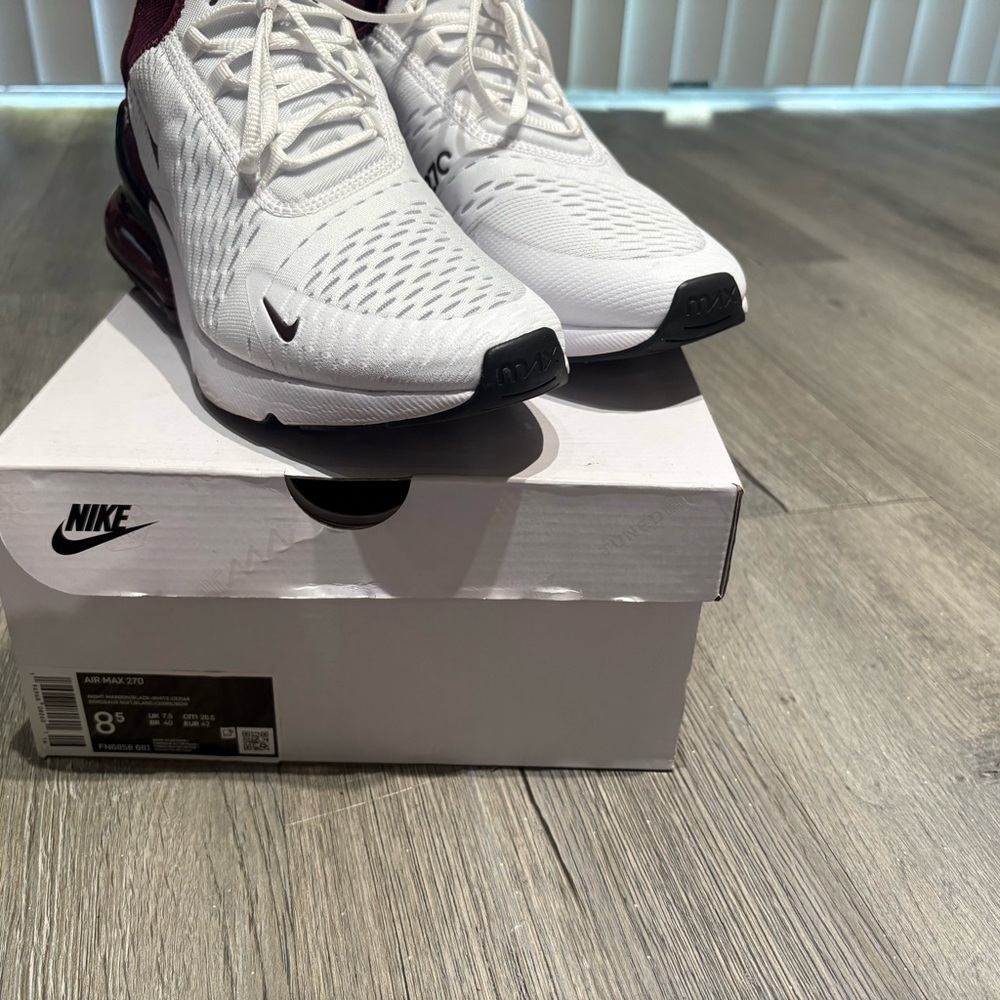 Nike Air Max 270 White and Burgundy Shoes
